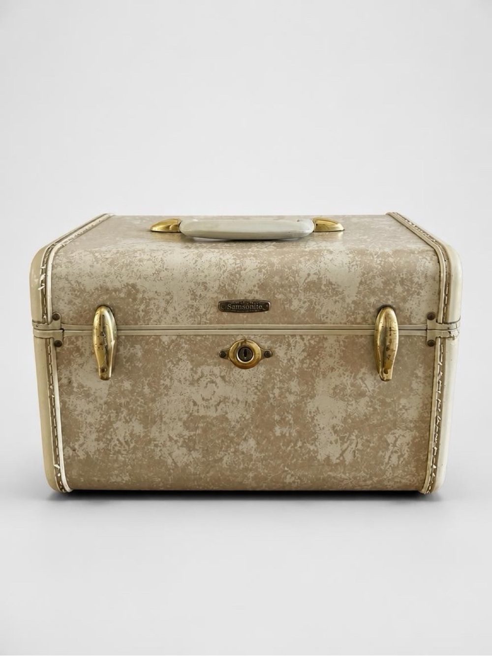 Vintage Samsonite Train Case Mid-Century Marbled Ivory Vanity Luggage - Picture 4 of 6